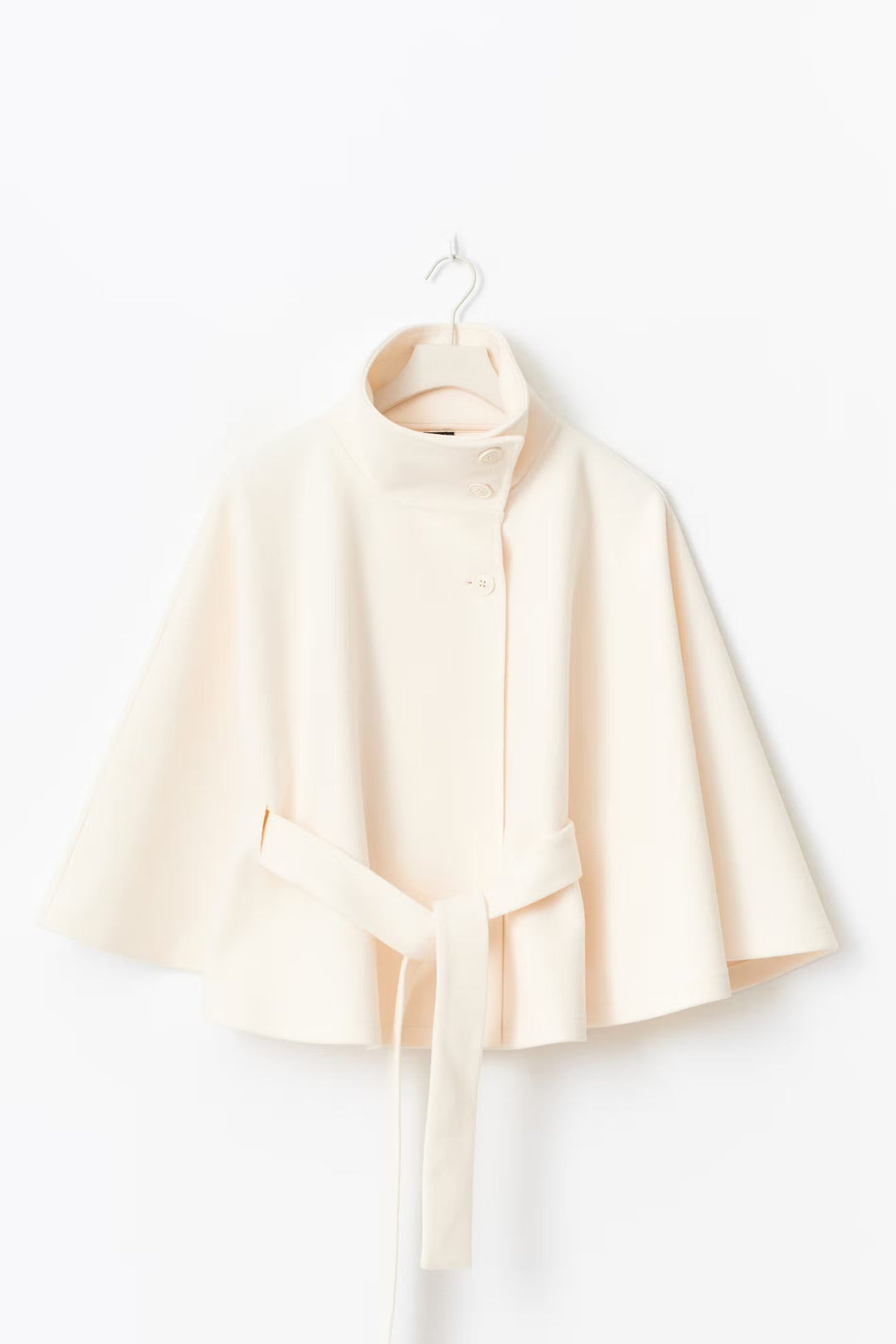 Women's Belted Cape Coat with High Neck Collar