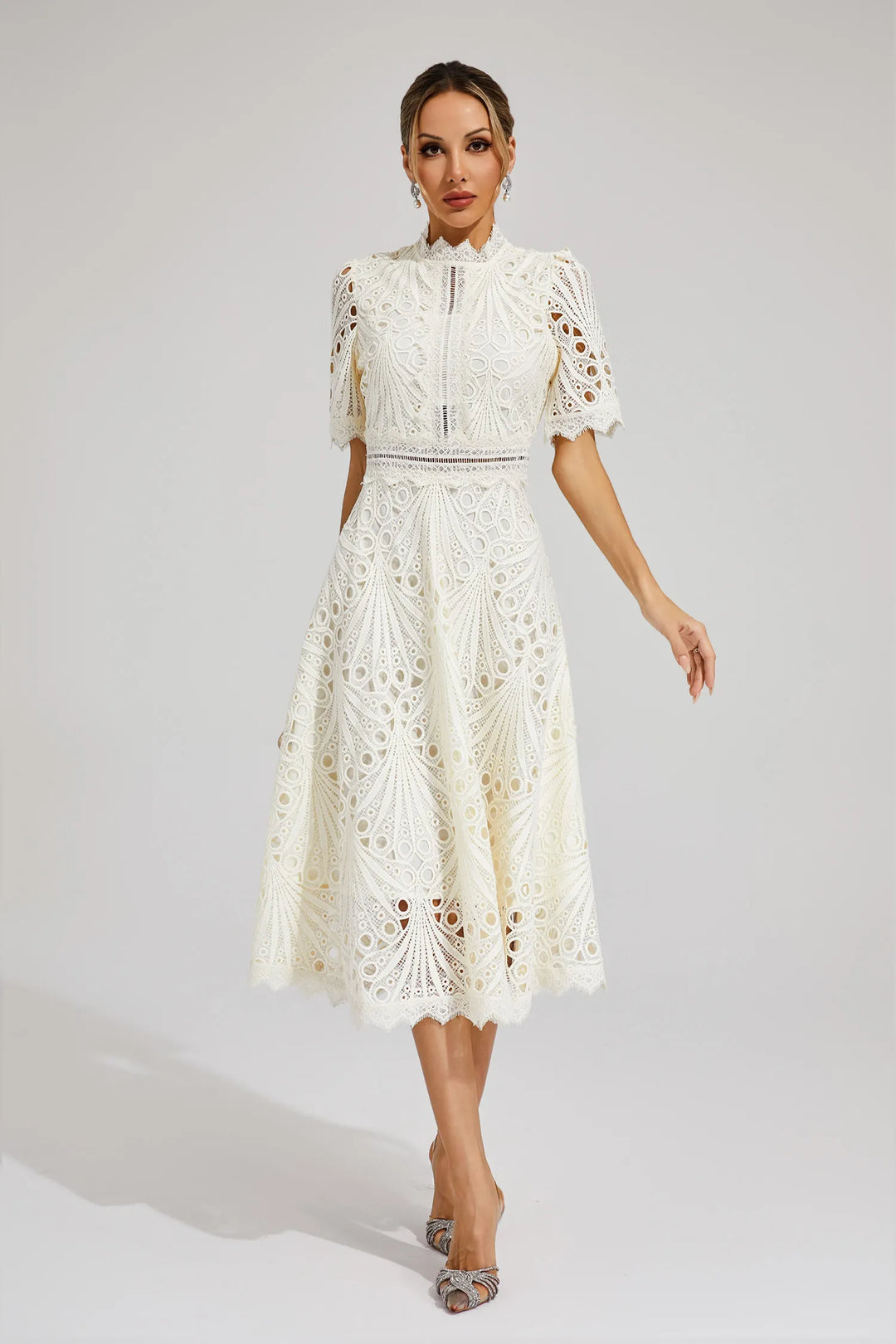 Lace Fit and Flare Midi Dress for Women