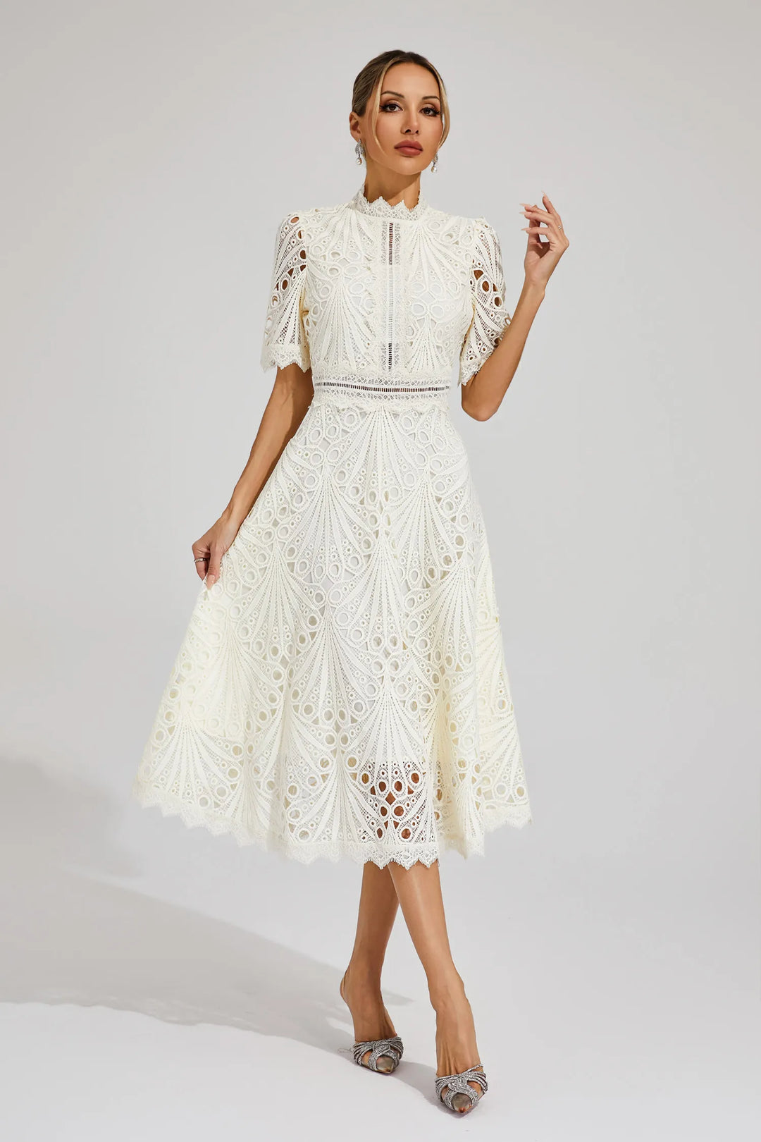 Lace Fit and Flare Midi Dress for Women