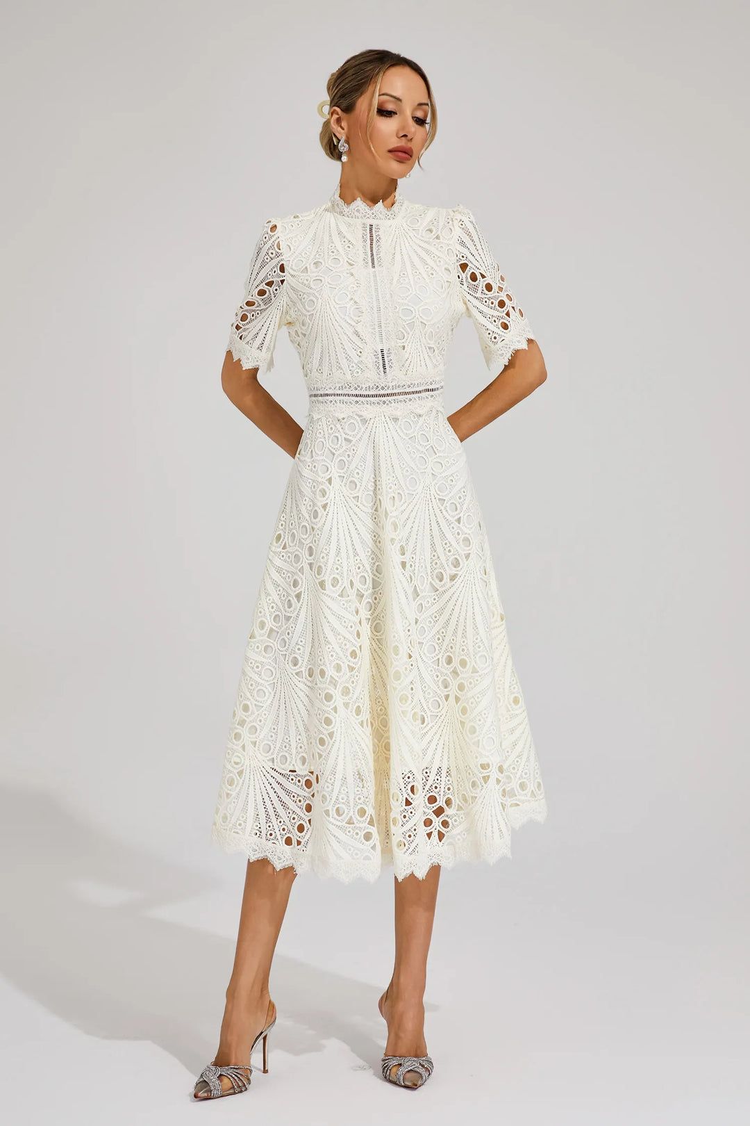 Lace Fit and Flare Midi Dress for Women