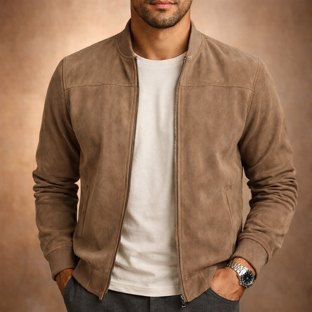 Bomber da uomo effetto scamosciato con zip
