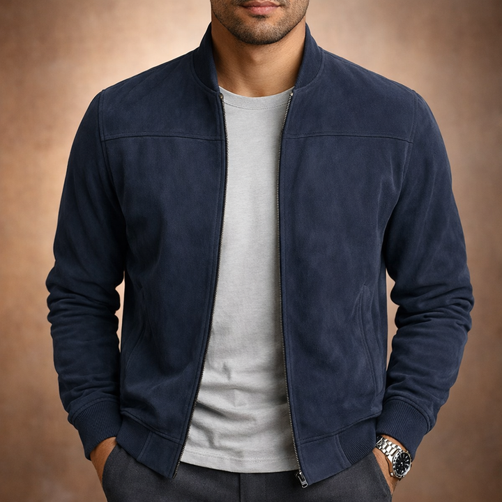 Bomber da uomo effetto scamosciato con zip