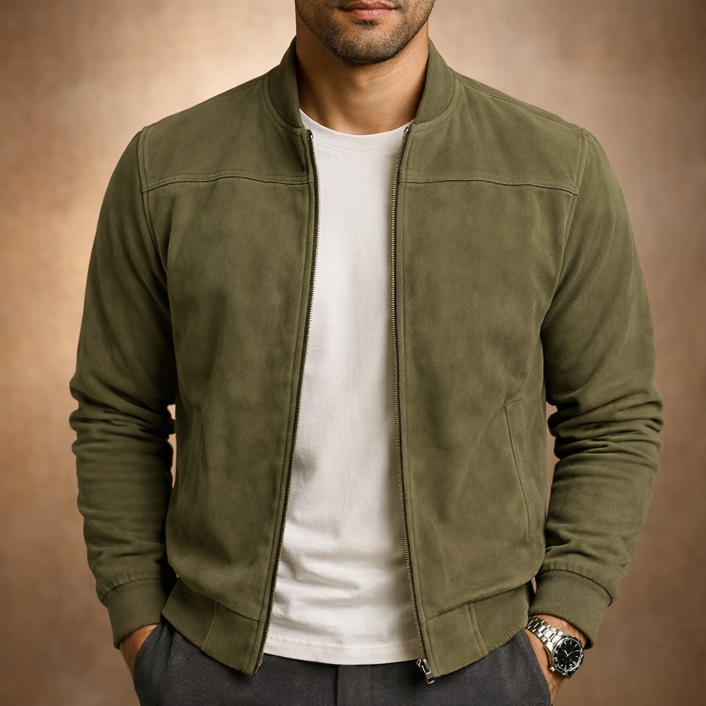 Bomber da uomo effetto scamosciato con zip