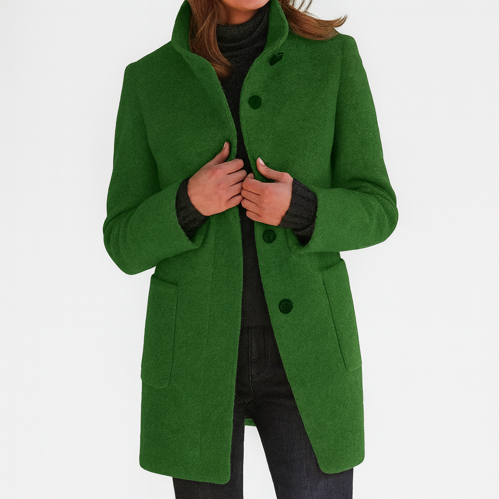 Cappotto da donna di media lunghezza con collo a fascetta