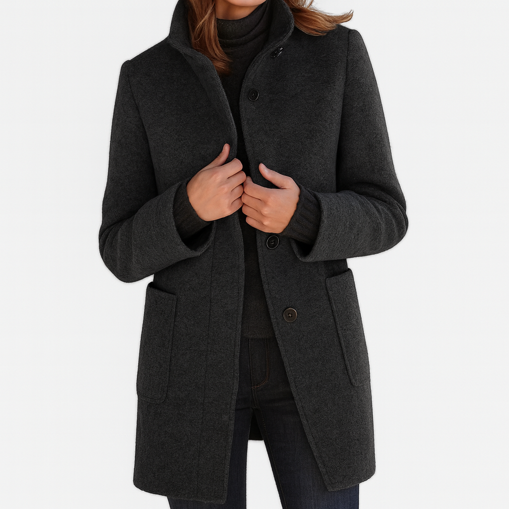 Cappotto da donna di media lunghezza con collo a fascetta