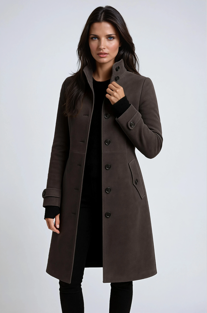 Cappotto strutturato da donna con collo alla coreana