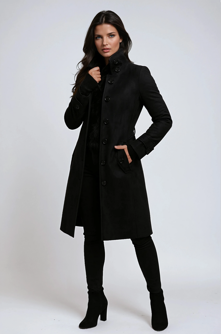 Cappotto strutturato da donna con collo alla coreana
