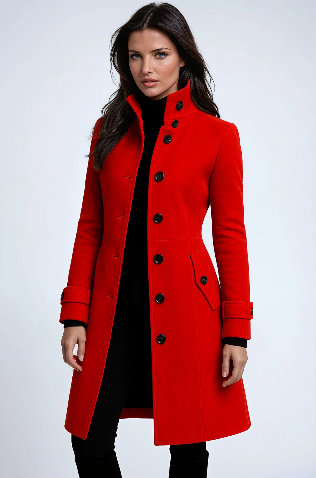 Cappotto strutturato da donna con collo alla coreana