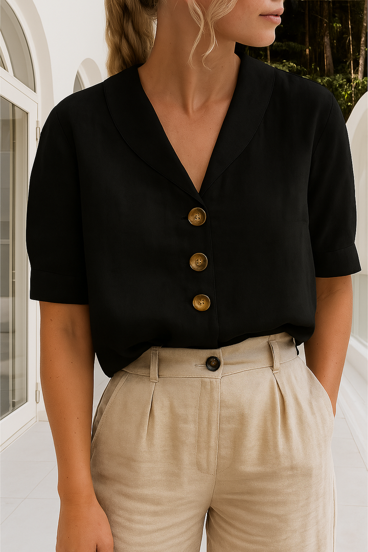 V-Neck Button-Up Blouse for Women