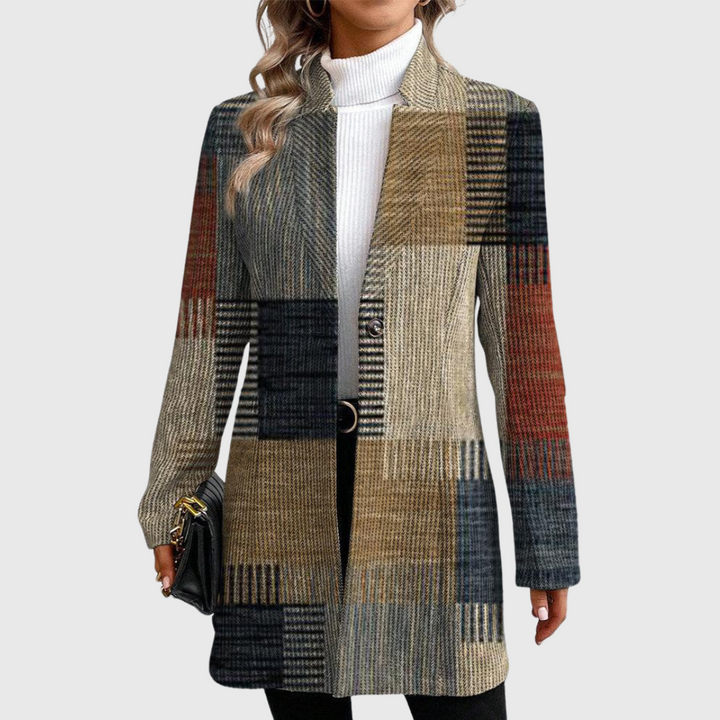 Women's Long Sleeve Button-Front Checkered Blazer