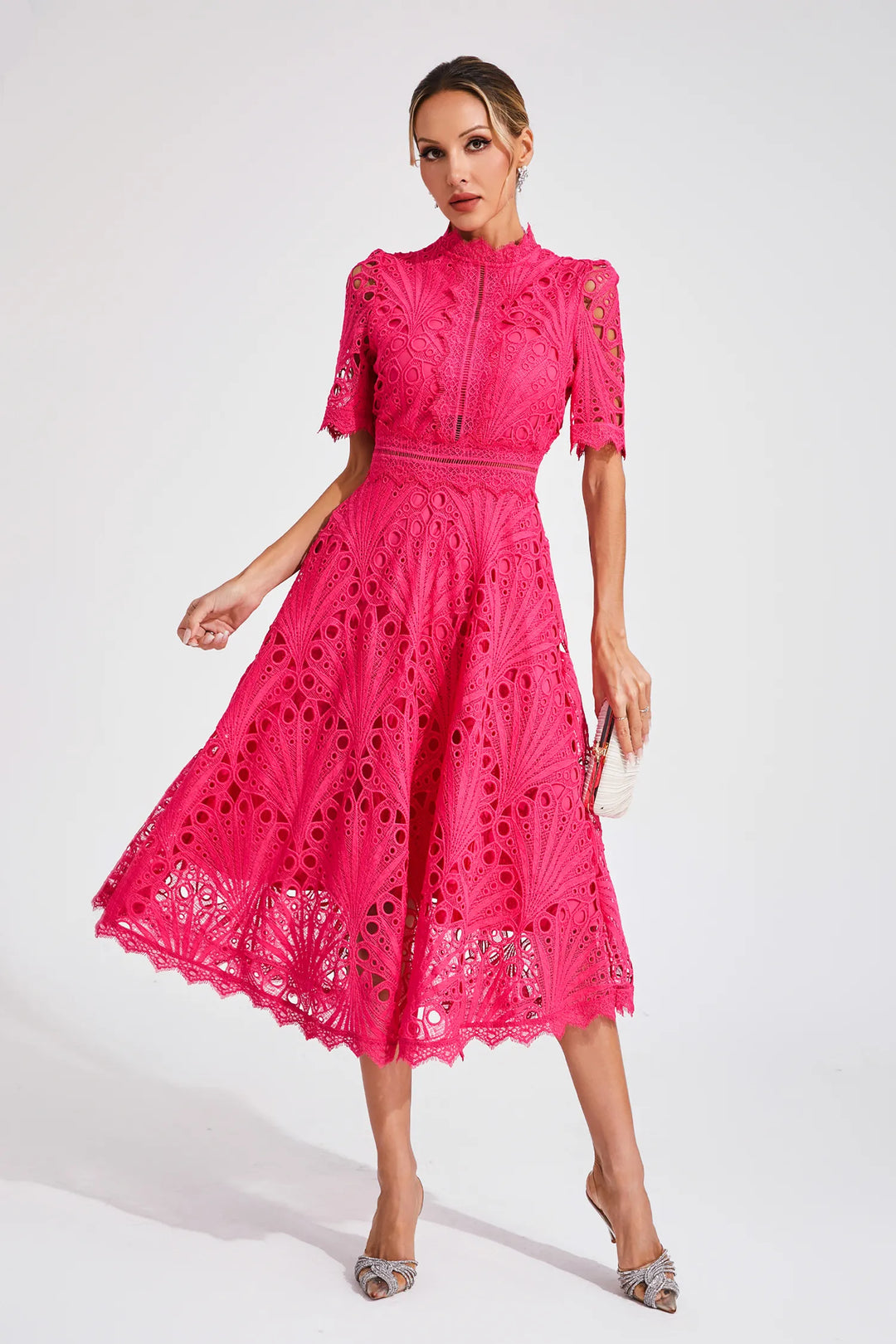 Lace Fit and Flare Midi Dress for Women