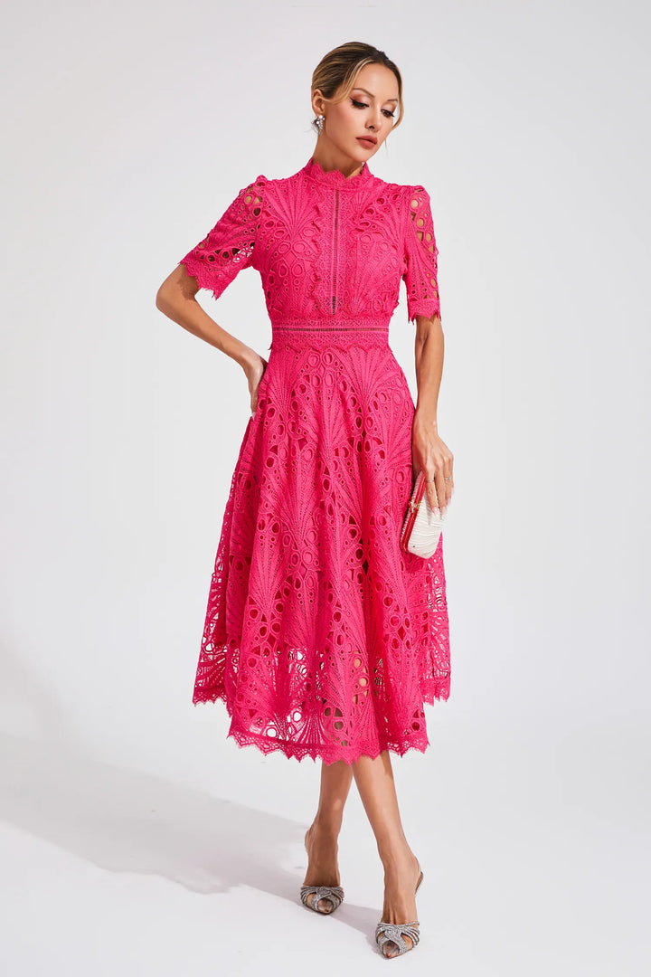 Lace Fit and Flare Midi Dress for Women