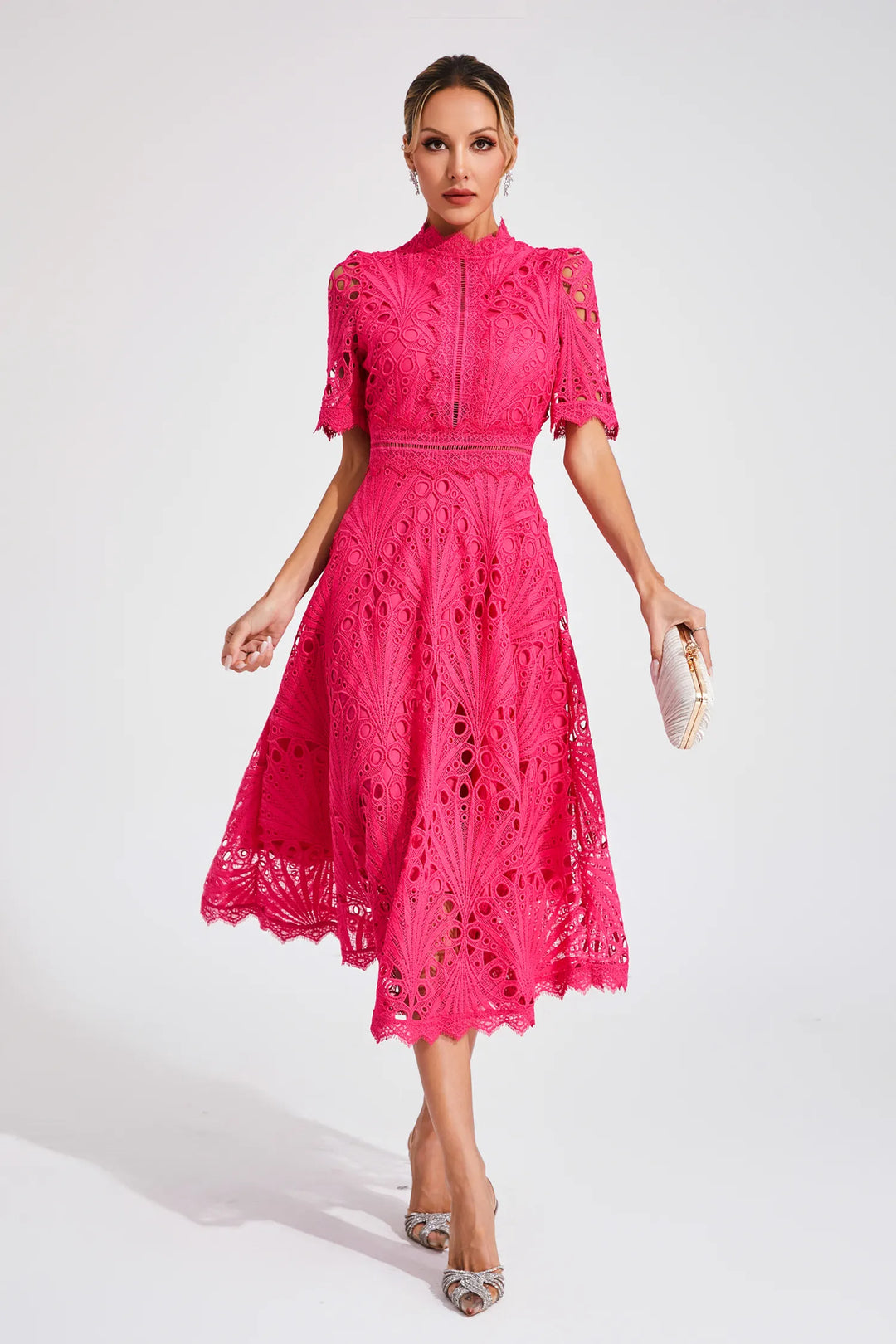Lace Fit and Flare Midi Dress for Women