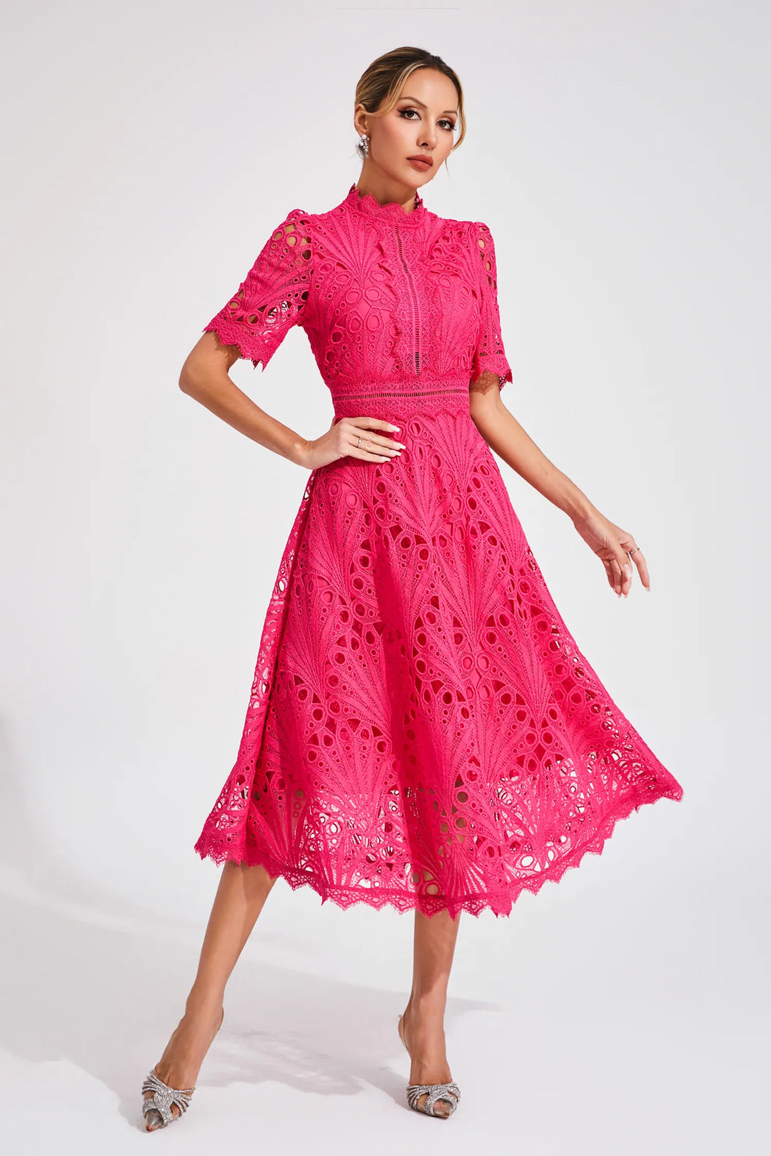 Lace Fit and Flare Midi Dress for Women