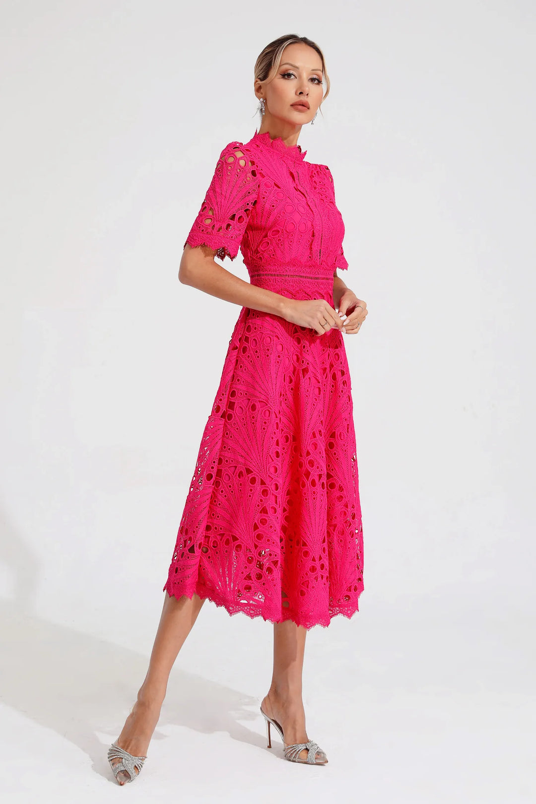 Lace Fit and Flare Midi Dress for Women