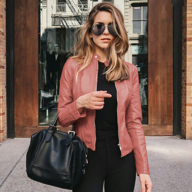 Slim Fit Biker Zip-Up Jacket for Women
