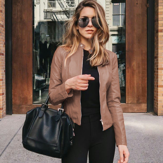 Slim Fit Biker Zip-Up Jacket for Women