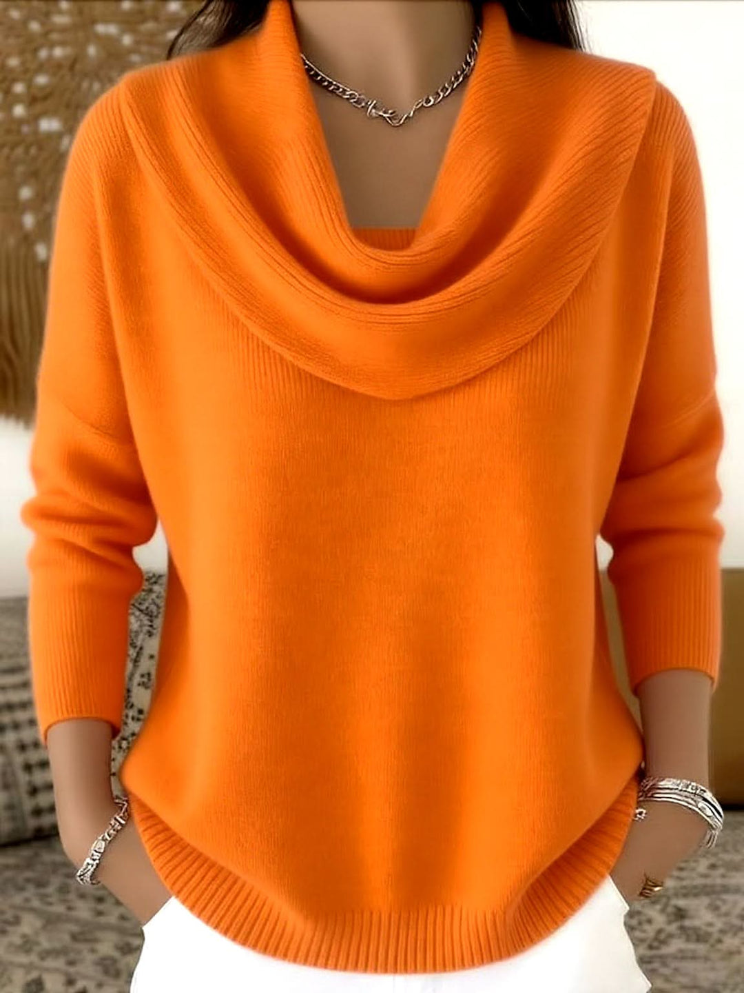 Women's Cowl Neck Long Sleeve Knit Sweater