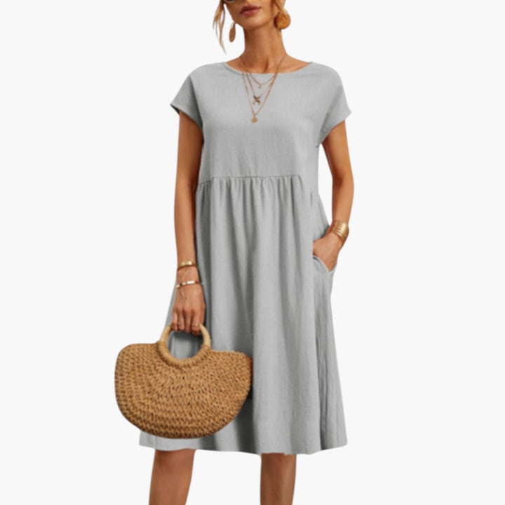 Short Sleeve Midi Dress with Pockets for Women