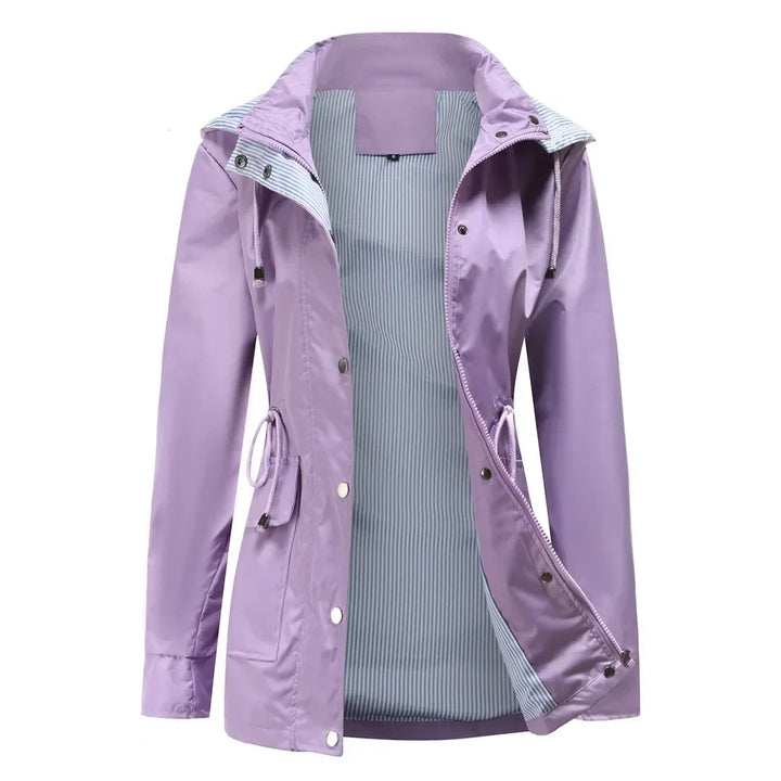 Women's Waterproof Hooded Jacket with Button Closure