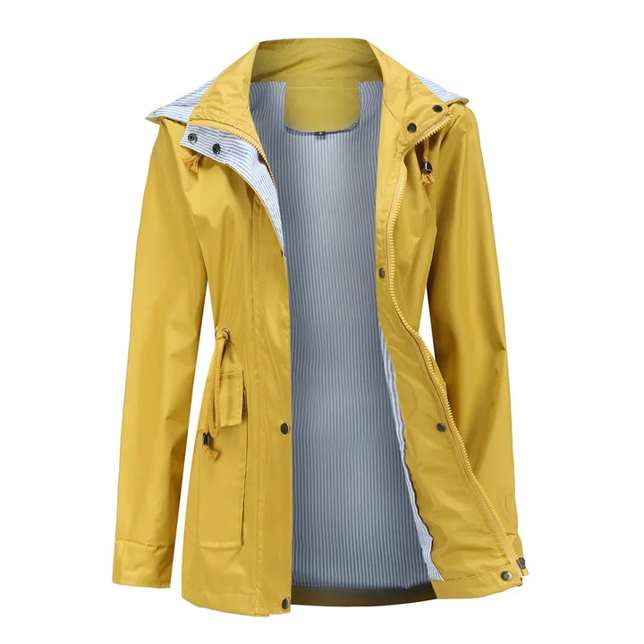 Women's Waterproof Hooded Jacket with Button Closure