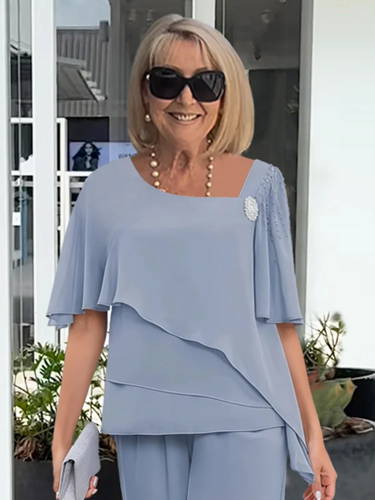 Layered Top and Wide-Leg Trouser Set for Women