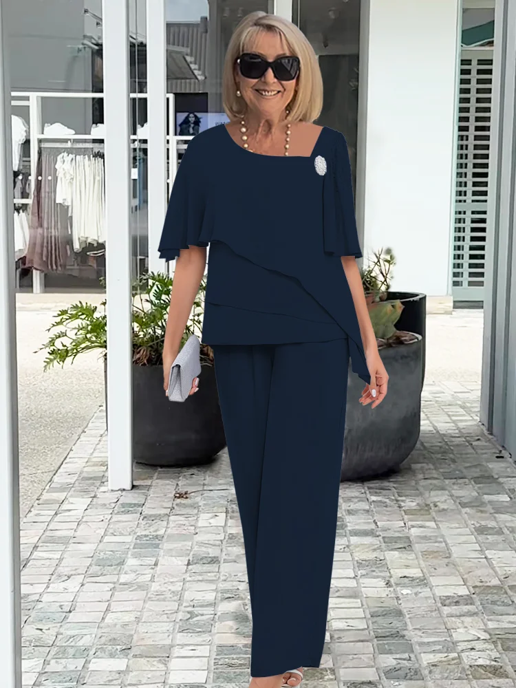 Layered Top and Wide-Leg Trouser Set for Women