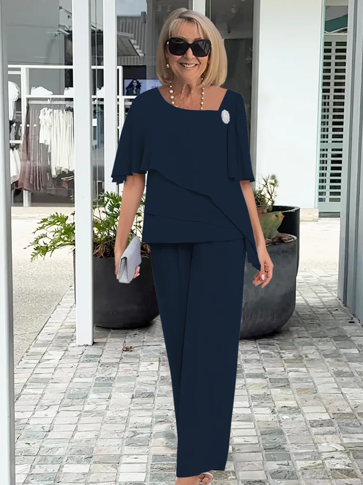 Layered Top and Wide-Leg Trouser Set for Women