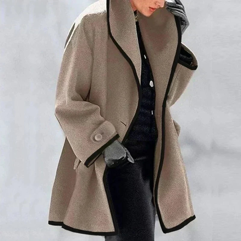 Women's Mid-Length Trench Coat with Contrast Trim