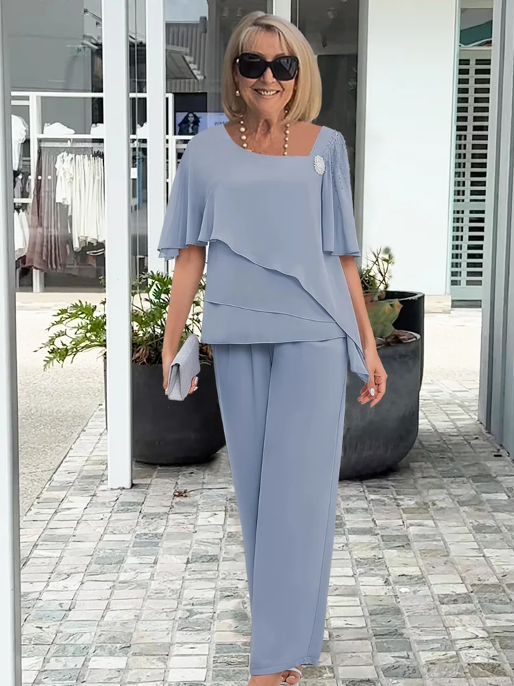 Layered Top and Wide-Leg Trouser Set for Women