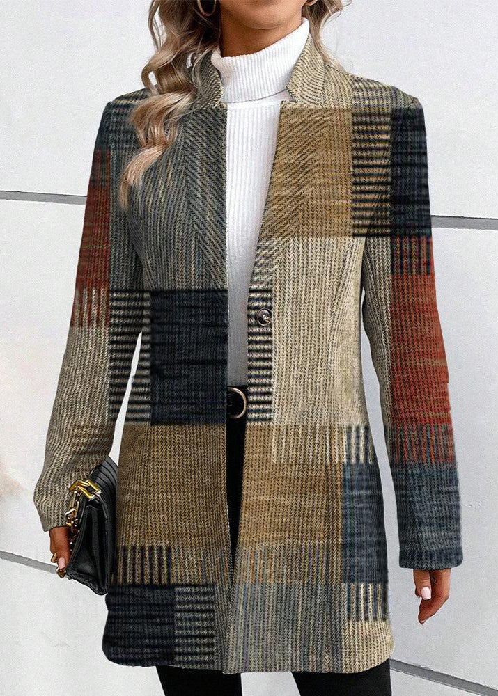 Women's Long Sleeve Button-Front Checkered Blazer