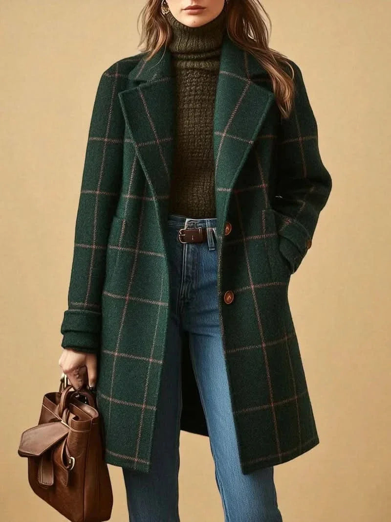 Cappotto lungo da donna in misto lana a quadri