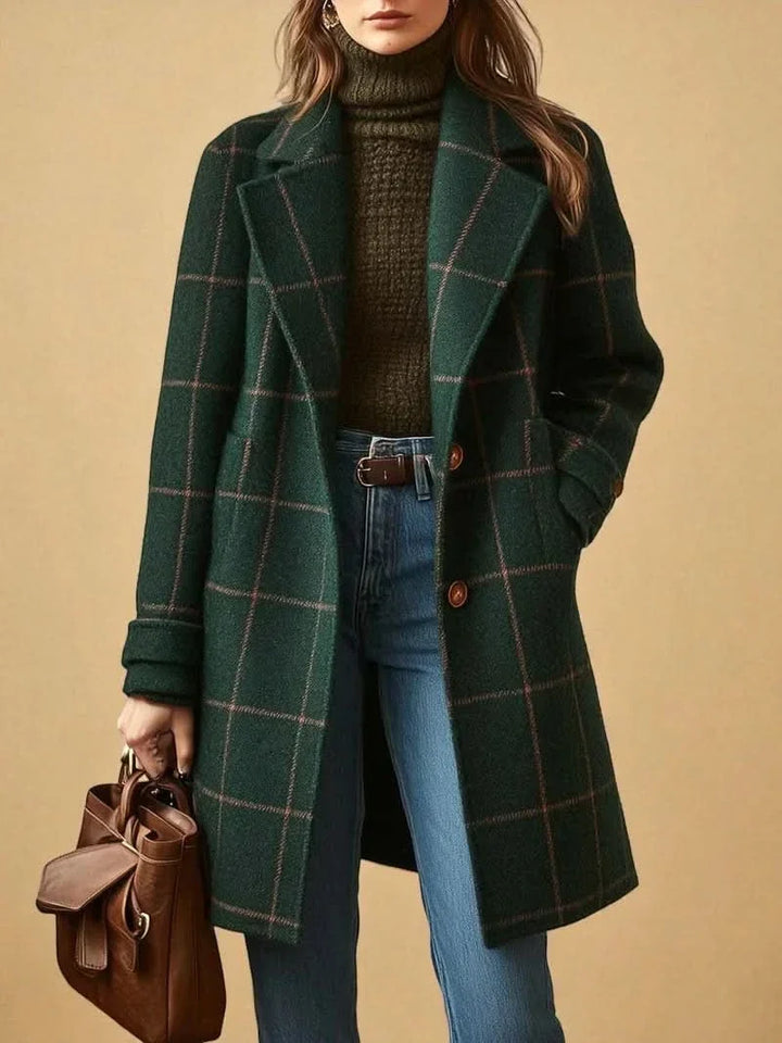 Cappotto lungo da donna in misto lana a quadri