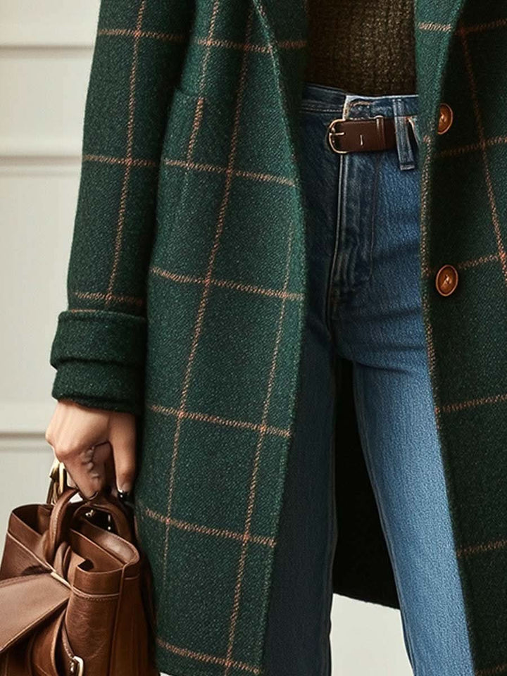 Cappotto lungo da donna in misto lana a quadri