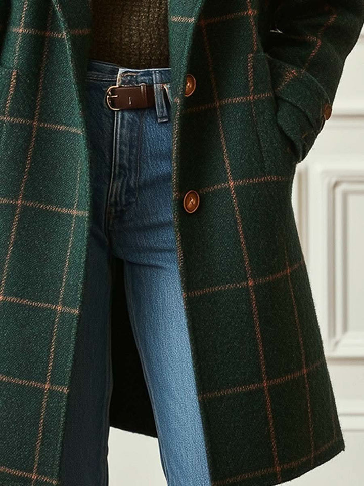 Cappotto lungo da donna in misto lana a quadri