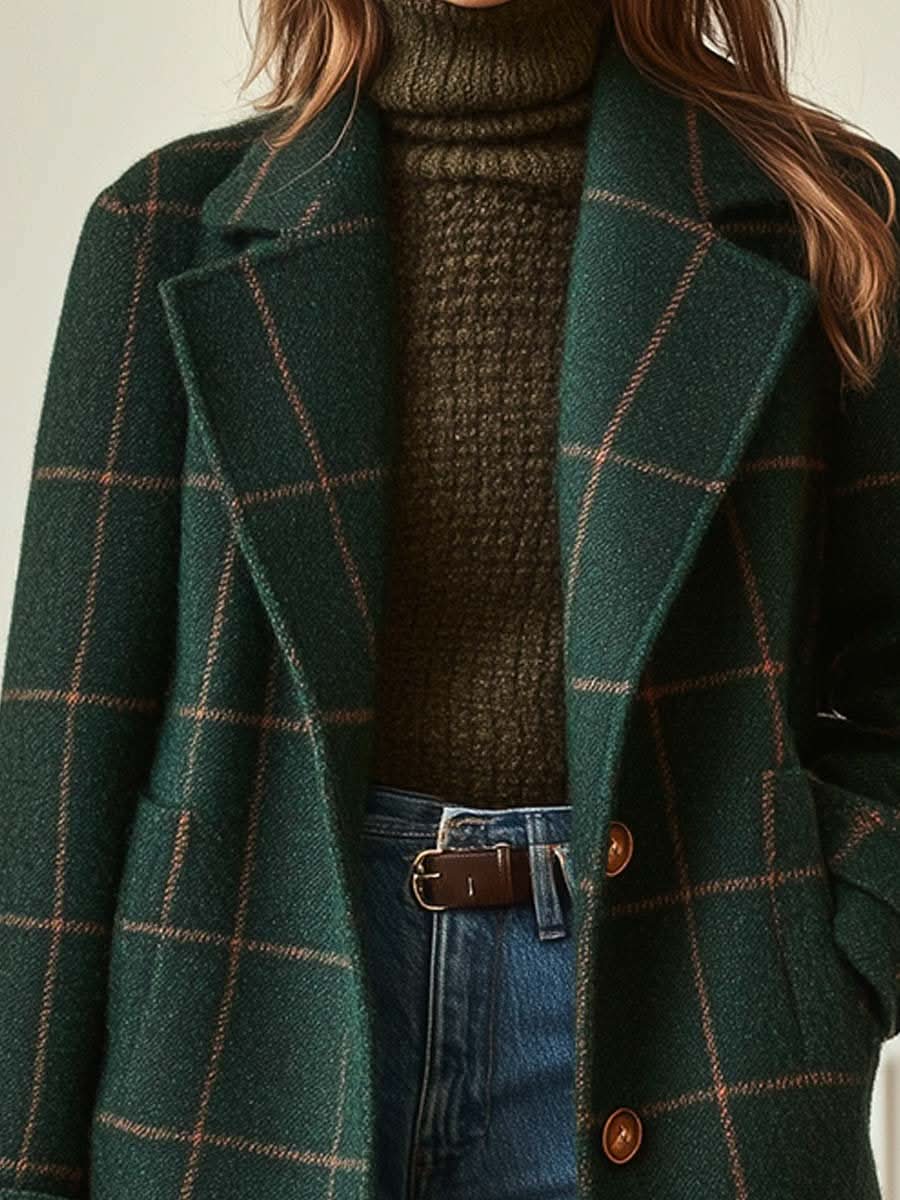 Cappotto lungo da donna in misto lana a quadri