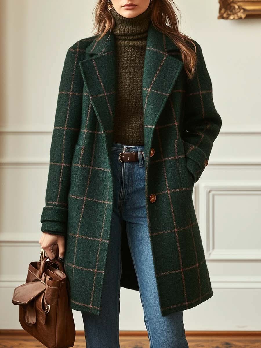 Cappotto lungo da donna in misto lana a quadri