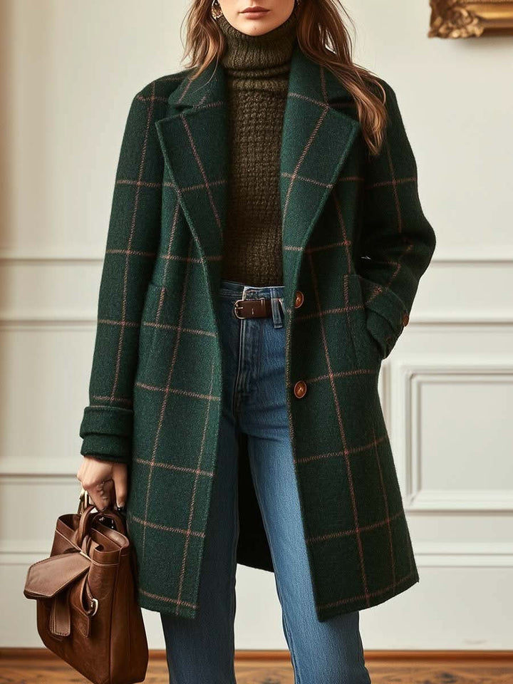 Cappotto lungo da donna in misto lana a quadri