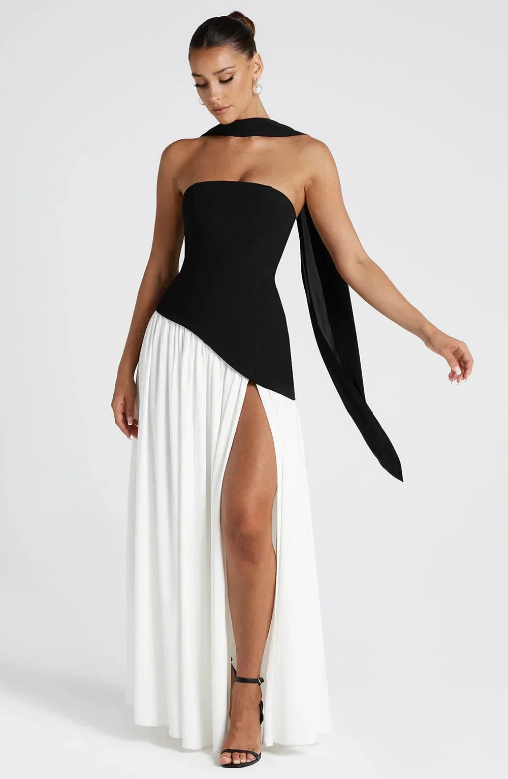 Strapless Asymmetric Slit Maxi Dress for Women